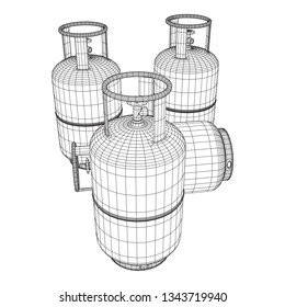 Flammable gas tank. Propane, butane, methane gas tank. Model wireframe low poly mesh vector illustration