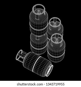 Flammable gas tank. Propane, butane, methane gas tank. Model wireframe low poly mesh vector illustration
