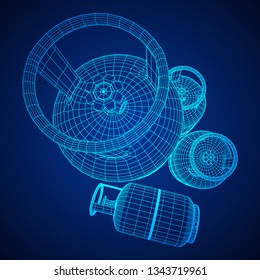 Flammable gas tank. Propane, butane, methane gas tank. Model wireframe low poly mesh vector illustration