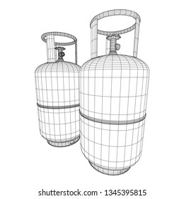 Flammable gas tank. Propane, butane, methane gas tank. Model wireframe low poly mesh vector illustration