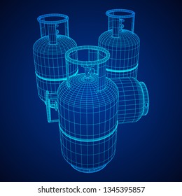 Flammable gas tank. Propane, butane, methane gas tank. Model wireframe low poly mesh vector illustration