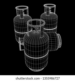 Flammable gas tank. Propane, butane, methane gas tank. Model wireframe low poly mesh vector illustration