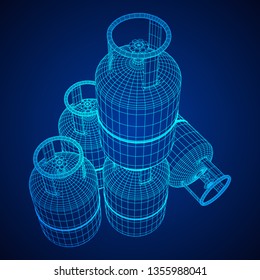 Flammable gas tank. Propane, butane, methane gas tank. Model wireframe low poly mesh vector illustration