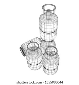 Flammable gas tank. Propane, butane, methane gas tank. Model wireframe low poly mesh vector illustration