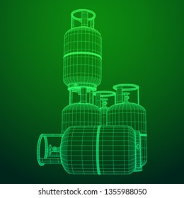 Flammable gas tank. Propane, butane, methane gas tank. Model wireframe low poly mesh vector illustration