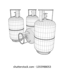 Flammable gas tank. Propane, butane, methane gas tank. Model wireframe low poly mesh vector illustration