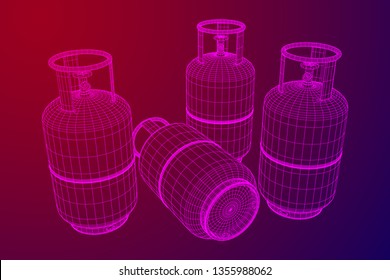 Flammable gas tank. Propane, butane, methane gas tank. Model wireframe low poly mesh vector illustration