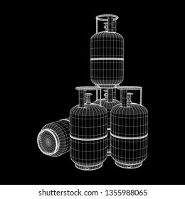 Flammable gas tank. Propane, butane, methane gas tank. Model wireframe low poly mesh vector illustration