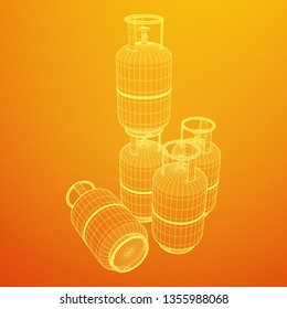 Flammable gas tank. Propane, butane, methane gas tank. Model wireframe low poly mesh vector illustration