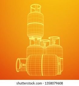 Flammable gas tank. Propane, butane, methane gas tank. Model wireframe low poly mesh vector illustration