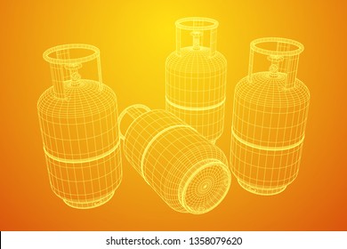 Flammable Gas Tank. Propane, Butane, Methane Gas Tank. Model Wireframe Low Poly Mesh Vector Illustration