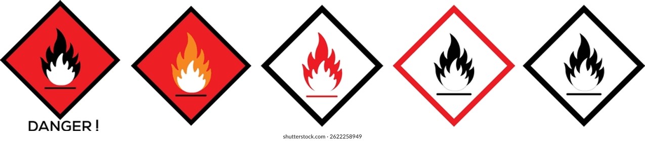  Ícone de perigo inflamável aviso de incêndio símbolo de segurança vetor