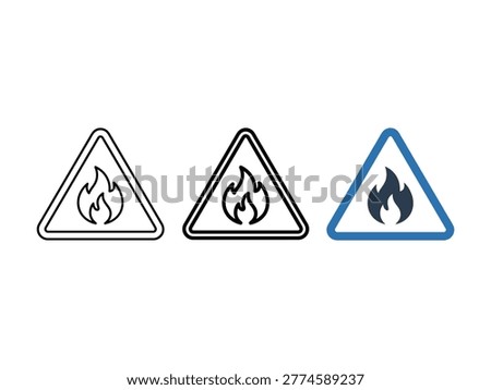 Flammable hazard triangle sign icon. Fire and danger warning symbol. Burn, alert and risk sign. Safety and caution concept representing flammable material and fire hazard.
