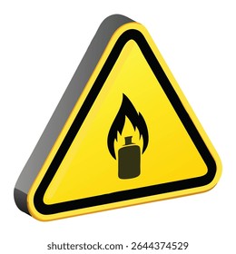 Flammable hazard warning sign yellow triangle with black border and flame symbol for safety first aid