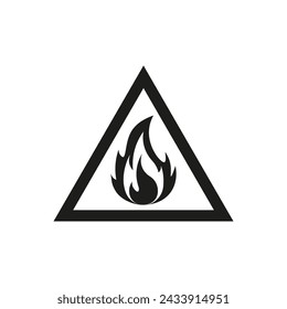 Flammable icon. Black fire warning sign in a triangle. Vector. Flat design.