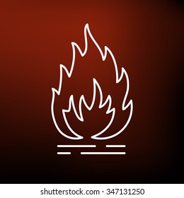 Flammable icon. Fire sign. Flame symbol. Thin line icon on red background. Vector illustration.