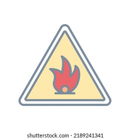 Flammable icon with fire and triangle in colorful filled line style