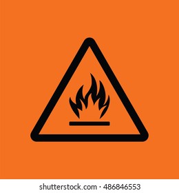 Flammable icon. Orange background with black. Vector illustration.