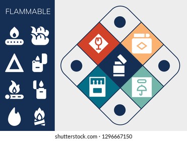  flammable icon set. 13 filled flammable icons. Simple modern icons about  - Lighter, Fire, Bonfire, Match, Fragile, Matches