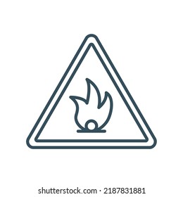 Flammable icon with triangle and fire in grey outline style