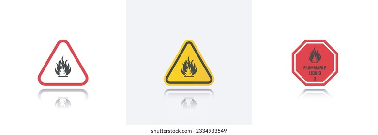 Flammable icon Yellow and red sign,Hazard symbol fire safety warning sign.Flammable Liquid icon isolated on white background.Vector illustration