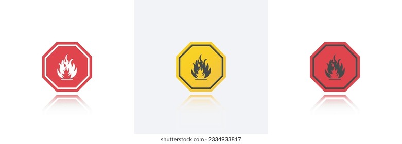 
Flammable icon Yellow and red sign,Hazard symbol fire safety warning sign.Flammable Liquid icon isolated on white background.Vector illustration