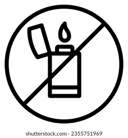 Flammable items prohibited sign line icon, security check concept, lighter forbidden vector sign on white background, outline style icon for mobile concept and web design. Vector graphics