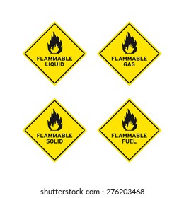 Flammable liquid gas solid fuel sign vector set