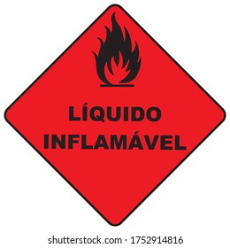 flammable liquid signpost "líquido inflamável" written in Brazilian Portuguese with a 7-point flame