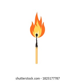 Flammable matches, Burning match with fire, icon isolated on white background. Cartoon flat design. Vector illustration.