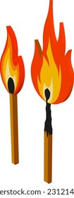 Flammables partidos, Competición con fuego, icono aislado en fondo blanco. Dibujo plano. Ilustración vectorial.