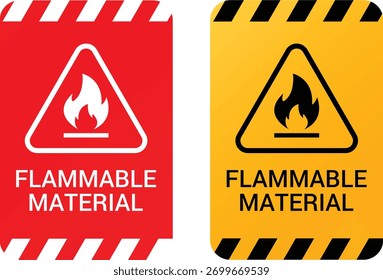 Flammable material danger warning sign vector set with fire hazard and flammable material safety