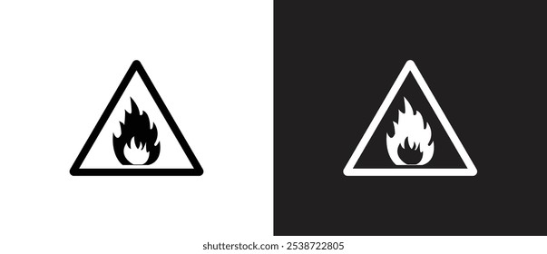 Flammable material icon, Vector icon of hazardous material signs. Hazmat isolated placard. label Icon of a danger sign vector illustration in black and white background. Danger sign icon.