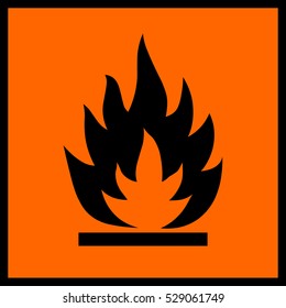 Flammable material, orange safety sign with flame, vector illustration.
