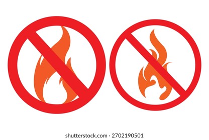 Símbolo de restricción de material inflamable: no se permite fuego Vector de círculo rojo