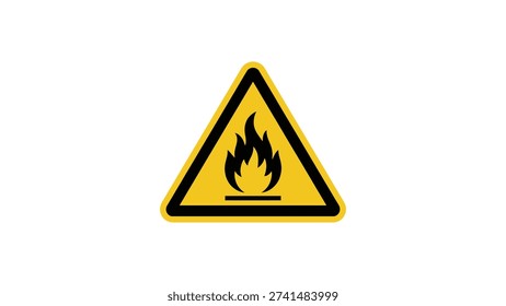flammable material warning sign with fire symbol in yellow triangle isolated on white background safety hazard icon