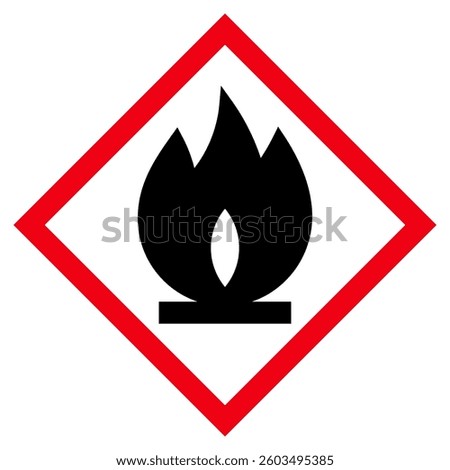 Flammable material warning sign, indicating flammable gases, aerosols, liquids or solids symbol.