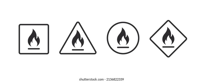 Flammable materials warning sign. Flammable substances icons set. Vector illustration