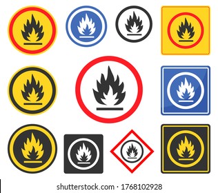 Flammable packaging icon. Flame fire logo symbol. Warning danger sign. Vector illustration image. Isolated on white background.	
