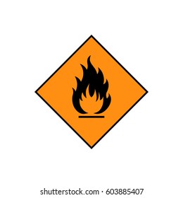 Signo inflamable, pictograma de llama. Cuadrado anaranjado enmarcado por un icono de Vector de línea negra