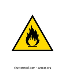 Flammable sign, flame pictogram. Yellow triangle icon