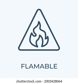 Flammable sign icon in triangle editable stroke thin vector line icon.