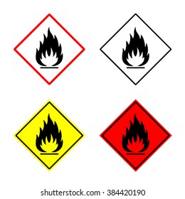 flammable sign or symbol placed in rhomb. fire hazard emblem. isolated on white background. vector illustration