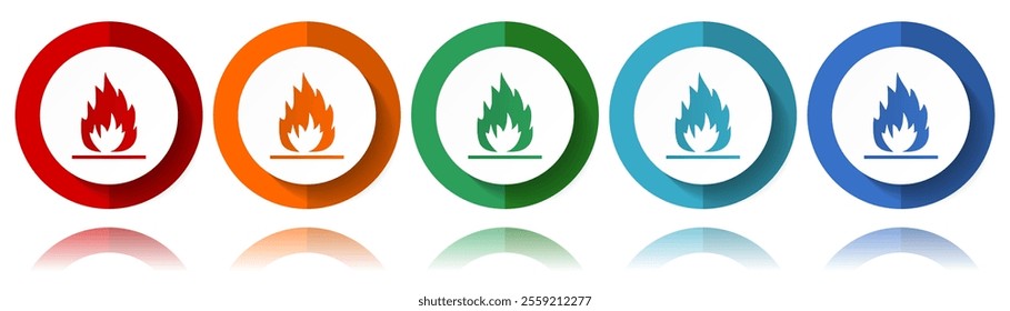 Flammable sign vector icons, flat icon set for logo design, webdesign and mobile applications, colorful web button collection in eps 10
