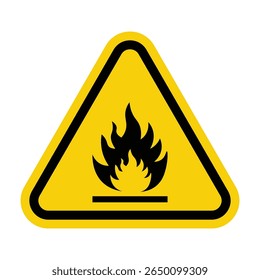 flammable sign in yellow triangle. Warning fire caution symbol on transparent background PNG.