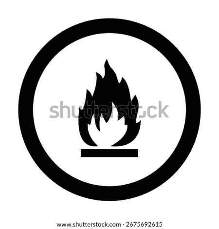 Flammable Substance Circular Hazard Symbol – Black Flame Safety Icon for Chemical Risk, Packaging and Workplace Zones High-Contrast Vector for Global Use