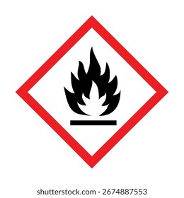 Pictograma de perigo de substância inflamável - Ícone de segurança compatível com GHS para rotulagem química, sinalização industrial e vetor de alta resolução de transporte para uso global