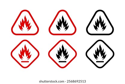 Flammable substance icons. Flammable materials