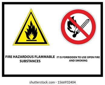 Flammable flammable substances. Do not use open flames or smoke. Vector illustration.