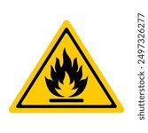 Flammable substances sign. Vector illustration of yellow triangle warning sign with flame fire inside. Attention. Caution flammable materials. hazard icon. printable vector.